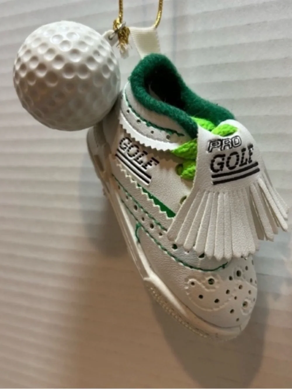 Golf Shoe and Golf Ball Christmas Ornament NEW Present Topper Decor White Green